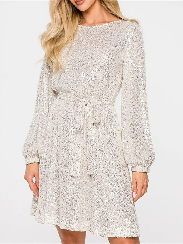 Women‘s Party Dress Sequin Dress Homecoming Dress Cocktail Dress Midi Dress Black Champagne Pink Long Sleeve Pure Color Sparkly Glitter Lace Up Fall Winter Autumn Crew Neck Wedding Guest 3 Women‘s Party Dress Sequin Dress Homecoming Dress Cocktail Dress Midi Dress Black Champagne Pink Long Sleeve Pure Color Sparkly Glitter Lace Up Fall Winter Autumn Crew Neck Wedding Guest