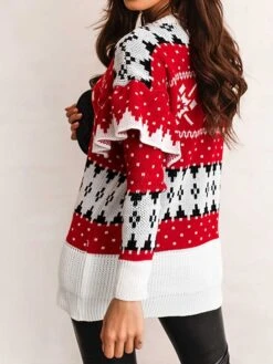 Women‘s Christmas Sweater Dress Jumper Dress Winter Dress Warm Geometric Print Outdoor Christmas Casual Daily Crew Neck Long Sleeve 2023 Loose Fit Red S M L XL -Tesla Style zebnva1694165714082