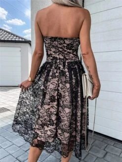 Women's Party Dress Lace Dress Homecoming Dress Mini Dress Black White Sleeveless Pure Color Backless Summer Spring Strapless Stylish Vacation Spring Dress 2023 S M L XL -Tesla Style zecdyx1655262365536