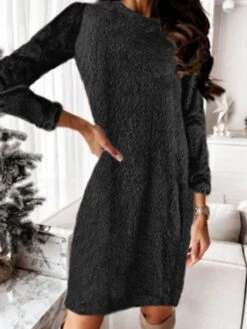 Women's Sweater Dress Winter Dress Jumper Dress Mini Dress Ruched School Home Daily Active Fashion Crew Neck Long Sleeve 2023 Regular Fit Light Pink Black Red Color S M L XL XXL Size -Tesla Style zedpxq1694168811923