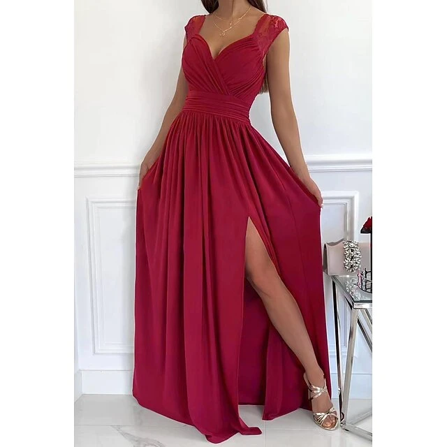 Women‘s Wedding Guest Dress Party Dress Sleeveless Lace Backless Hem Split Beauty Black Red Pink Beige Purple Wine Dress 2022 S M L XL 7 Women‘s Wedding Guest Dress Party Dress Sleeveless Lace Backless Hem Split Beauty Black Red Pink Beige Purple Wine Dress 2022 S M L XL - Image 5