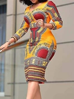 Women's Work Dress Sheath Dress Semi Formal Dress Fashion Midi Dress Print V Neck 3/4 Length Sleeve Floral Regular Fit Black Yellow Red Summer Spring S M L XL XXL -Tesla Style zgcvoo1673598592418