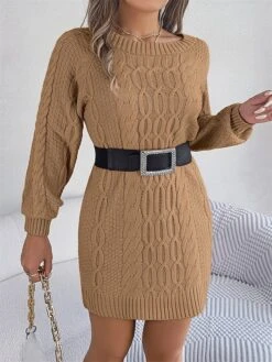 Women's Sweater Dress Winter Dress Jumper Dress Mini Dress Active Pure Color Outdoor Casual Holiday Vacation Crew Neck Long Sleeve 2023 Loose Fit Green Khaki Gray S M L -Tesla Style zgusdx1696991841137 1