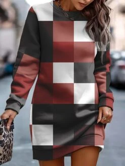 Women's Casual Dress Sweatshirt Dress Mini Dress Warm Fashion Outdoor Holiday Vacation Crew Neck Print Geometric Loose Fit Blue Brown Green S M L XL XXL -Tesla Style zhczjs1695883590388
