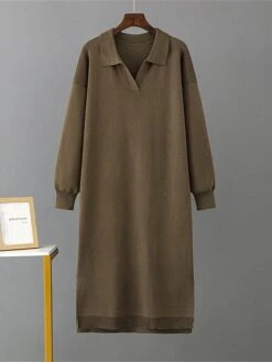 Women's Sweater Dress Jumper Dress Winter Dress Midi Dress Warm Plain Outdoor Holiday Vacation Going Out Lapel Long Sleeve 2023 Loose Fit Black Blue Brown One Size -Tesla Style zhdxoj1697767704008