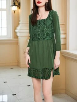 Women's Party Dress Lace Dress Cocktail Dress Mini Dress Green Long Sleeve Pure Color Lace Summer Spring Fall Square Neck Fashion Wedding Guest Vacation Summer Dress 2023 S M L XL 12 Women's Party Dress Lace Dress Cocktail Dress Mini Dress Green Long Sleeve Pure Color Lace Summer Spring Fall Square Neck Fashion Wedding Guest Vacation Summer Dress 2023 S M L XL -Tesla Style zhejnv1690428571444