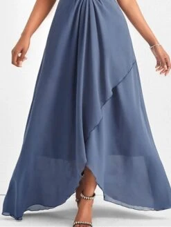 Women's Party Dress Homecoming Dress Wedding Guest Dress Long Dress Maxi Dress Blue Short Sleeve Pure Color Lace Summer Spring V Neck Fashion Birthday Evening Party Wedding Guest 2023 S M L XL 2XL 3XL -Tesla Style zhxhdb1682670542471