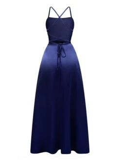 Women‘s Prom Party Dress Satin Dress Swing Dress Long Dress Maxi Dress Black Blue Dark Green Pure Color Backless Fall Spring Spaghetti Romantic Winter Dress Daily Evening Party 2023 -Tesla Style zigopp1677580211879
