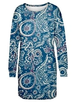Women's Casual Dress Sweatshirt Dress Winter Dress Floral Paisley Pocket Print Crew Neck Mini Dress Fashion Streetwear Outdoor Daily Long Sleeve Loose Fit Blue Fall Winter S M L XL XXL -Tesla Style zirdpq1694502529524