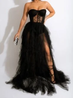 Womenâs Prom Party Dress Black Dress Long Dress Maxi Dress Red Sleeveless Pure Color Lace Winter Fall Autumn Strapless Party 2023 S M L XL XXL 3XL 4XL 5XL