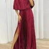 Women's Prom Dress Party Dress Satin Dress Long Dress Maxi Dress Black Yellow Wine Half Sleeve Pure Color Pleated Spring Fall Winter Off Shoulder Fashion Wedding Guest Birthday Evening Party 2023 S M -Tesla Style zjfrle1696926211081