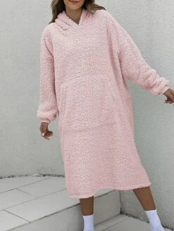 Women's Casual Dress Hoodie Dress Midi Dress Active Fashion Outdoor Home Holiday V Neck Pocket Solid Color Loose Fit Pink Burgundy Royal Blue M -Tesla Style zjgdxh1692588262194