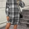 Women's Casual Dress Sweatshirt Dress Mini Dress Warm Fashion Outdoor Vacation Going Out Crew Neck Print Geometric Loose Fit Blue Brown Gray S M L XL XXL -Tesla Style zjmase1695641864573