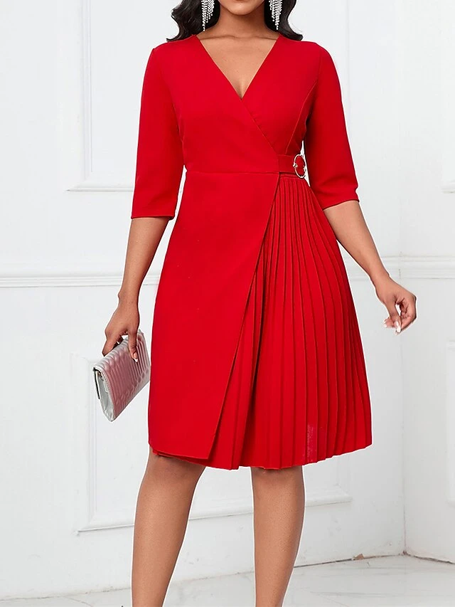 Women's Party Dress Cocktail Dress Wedding Guest Dress Midi Dress Black Red Royal Blue Half Sleeve Pure Color Ruched Fall Winter Autumn V Neck Fashion Winter Dress Wedding Guest Vacation 2023 S M L 9 Women's Party Dress Cocktail Dress Wedding Guest Dress Midi Dress Black Red Royal Blue Half Sleeve Pure Color Ruched Fall Winter Autumn V Neck Fashion Winter Dress Wedding Guest Vacation 2023 S M L - Image 7