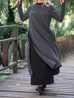 Women's Casual Dress Sweatshirt Dress Midi Dress Active Fashion Outdoor Going Out Weekend Crew Neck Pure Color Regular Fit ArmyGreen Black Dark Gray S M L XL XXL -Tesla Style zjtvjl1696926232572