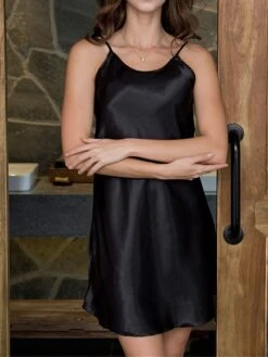 Women's Satin Dress Strap Dress Mini Dress Cute Sexy Backless Solid Color Strap Party Lounge Black White 2023 Summer Spring M L XL XXL -Tesla Style zjwpjz1692857670137