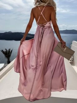 Women's Prom Dress Party Dress Satin Dress Pink Dress Long Dress Maxi Dress Fuchsia Khaki Sleeveless Pure Color Backless Summer Spring Fall Spaghetti Strap Fashion Birthday Evening Wedding Guest 2023 -Tesla Style zjxpvh1663237141041