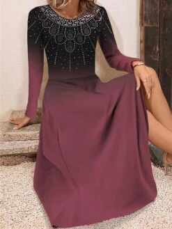 Women's Work Dress Casual Dress Swing Dress Fashion Winter Dress Daily Midi Dress Print Crew Neck Long Sleeve Floral Ombre Regular Fit Blue Purple Fuchsia Fall Winter S M L XL XXL -Tesla Style zkbqyg1695264763105