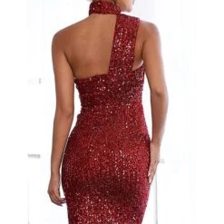 Women's Prom Dress Party Dress Sequin Dress Long Dress Maxi Dress Wine Sleeveless Pure Color Sequins Spring Fall Winter Halter Neck Fashion Wedding Guest Birthday Evening Party 2023 S M L XL -Tesla Style zkdhot1695639828331