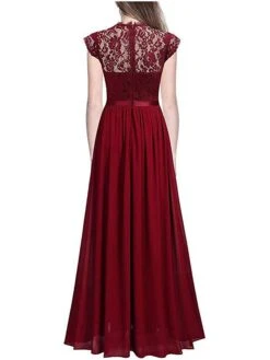 Women's Prom Dress Party Dress Lace Dress Long Dress Maxi Dress Black Wine Navy Blue Short Sleeve Pure Color Lace Summer Spring Fall Crew Neck Party Wedding Guest Vacation Fall Dress 2023 S M L XL 2XL -Tesla Style zkikxm1672828171997