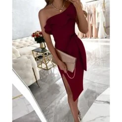 Party Dress Black Wine Red Pure Color Summer Spring 2023 S M L XL 2XL 10 Party Dress Black Wine Red Pure Color Summer Spring 2023 S M L XL 2XL -Tesla Style zkmpuy1652414185758