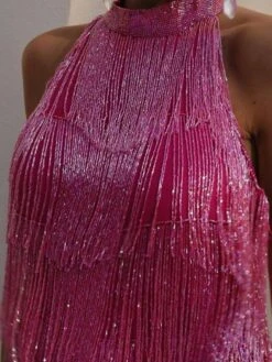 Women's Party Dress Fringe Dress Wedding Guest Dress Mini Dress Aqua Blue Pink Purple Sleeveless Pure Color Tassel Fringe Summer Spring Fall Halter Neck Party Vacation Summer Dress 2023 S M L XL -Tesla Style zkpouu1684293745803