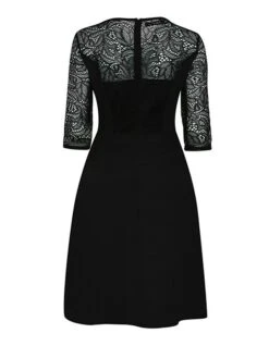 Women's Party Dress Lace Dress Swing Dress Mini Dress Black Wine Blue 3/4 Length Sleeve Pure Color Lace Spring Fall Winter Crew Neck Fashion Party Spring Dress 2023 S M L XL XXL 3XL 4XL -Tesla Style zkwrwo1671604317059