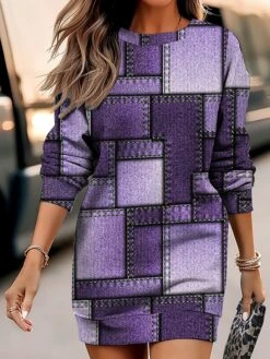 Women's Casual Dress Sweatshirt Dress Mini Dress Warm Fashion Outdoor Vacation Going Out Crew Neck Print Geometric Loose Fit Royal Blue Blue Purple S M L XL XXL -Tesla Style zkxkdx1695005335333
