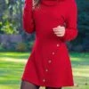 Women's Work Dress Casual Dress A Line Dress Fashion Winter Dress Daily Mini Dress Button Lapel Long Sleeve Plain Slim Black Red Fall S M L XL XXL -Tesla Style zkzloz1696926211407
