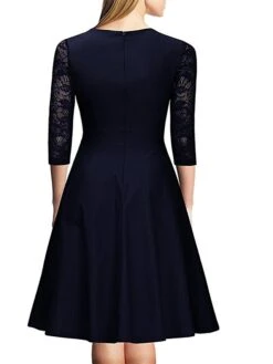 Women's Casual Dress Swing Dress Green Dress Midi Dress Wine Green 3/4 Length Sleeve Pure Color Lace Summer Spring Square Neck Party Slim 2023 S M L XL XXL -Tesla Style zlddrp1639377721901