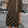 Women's Casual Dress Hoodie Dress Winter Dress Plaid Button Print Hooded Mini Dress Fashion Streetwear Outdoor Daily Long Sleeve Regular Fit Brown Fall Winter S M L XL XXL -Tesla Style zljlje1694679308807