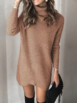 Women‘s Sweater Dress Winter Dress Wine Khaki Royal Blue Orange Gray Black Long Sleeve Pure Color Knit Winter Fall Turtleneck Elegant Fit 2022 S M L XL XXL 3XL