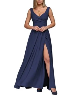 Women‘s Prom Party Dress Swing Dress Long Dress Maxi Dress Black Wine Red Sleeveless Pure Color Backless Winter Fall Spring V Neck Fashion Evening Party 2023 S M L XL XXL -Tesla Style zltskz1671444700448