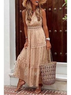 Women's Party Dress Lace Dress Swing Dress Long Dress Maxi Dress White Yellow Pink Sleeveless Polka Dot Lace Summer Spring V Neck Vacation Regular Fit 2023 S M L XL XXL -Tesla Style zmiycx1615877356701