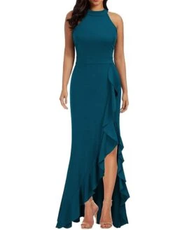 Women's Party Dress Sheath Dress Long Dress Maxi Dress Black Wine Navy Blue Sleeveless Pure Color Ruffle Summer Spring Fall Crew Neck Party Evening Party 2023 S M L XL 2XL -Tesla Style zmjntz1672399575454