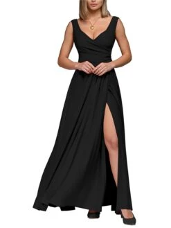 Women‘s Prom Party Dress Swing Dress Long Dress Maxi Dress Black Wine Red Sleeveless Pure Color Backless Winter Fall Spring V Neck Fashion Evening Party 2023 S M L XL XXL -Tesla Style zmtegq1671444702937