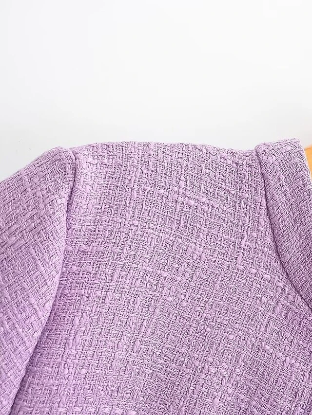 Women's Work Dress Casual Dress Sheath Dress Fashion Office Daily Mini Dress Patchwork Button Stand Collar Short Sleeve Plain Regular Fit Purple Fall Winter S M L 8 Women's Work Dress Casual Dress Sheath Dress Fashion Office Daily Mini Dress Patchwork Button Stand Collar Short Sleeve Plain Regular Fit Purple Fall Winter S M L - Image 6