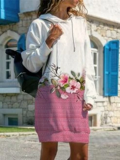 Women's Casual Dress Hoodie Dress Winter Dress Floral Plaid Print Hooded Mini Dress Fashion Streetwear Outdoor Daily Long Sleeve Loose Fit Black Yellow Pink Fall Winter S M L XL XXL -Tesla Style zneyzv1692958584395