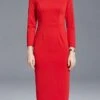 Women's Work Dress Sheath Dress Semi Formal Dress Fashion Winter Dress Office Workfashion Midi Dress Zipper Crew Neck 3/4 Length Sleeve Plain Regular Fit Black Red Fall Winter S M L XL XXL