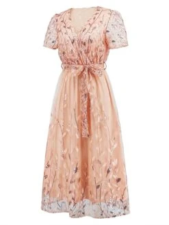 Women's Party Dress Sequin Dress Cocktail Dress Midi Dress White Champagne Red Short Sleeve Pure Color Lace Up Summer Spring V Neck Fashion Wedding Guest Vacation Summer Dress 2023 S M L XL 2XL -Tesla Style znxhuc1679035611778