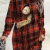 Women‘s Christmas Casual Dress Sweatshirt Dress Mini Dress Warm Fashion Outdoor Vacation Crew Neck Print Animal Geometric Loose Fit Burgundy S M L XL XXL -Tesla Style zoheru1694073938217