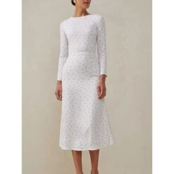 Women's Party Dress Cocktail Dress Wedding Guest Dress Midi Dress White Long Sleeve Floral Ruched Fall Winter Autumn Crew Neck Fashion Winter Dress Wedding Guest Birthday 2023 S M L -Tesla Style zoiayw1695635973243