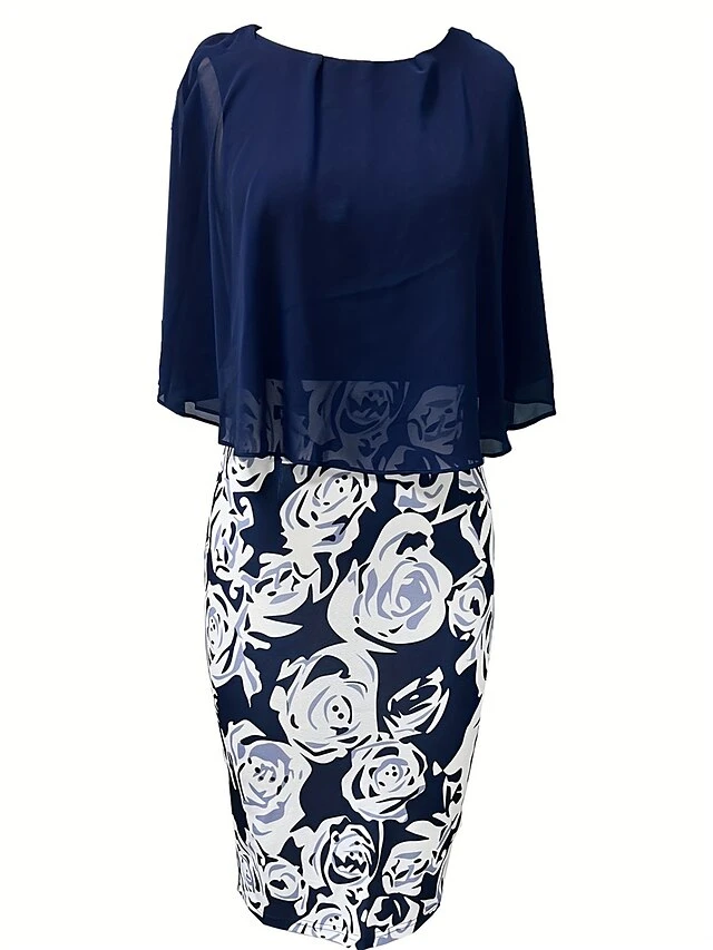 Women's Work Dress Sheath Dress Semi Formal Dress Fashion Midi Dress Print Crew Neck Half Sleeve Floral Slim Pink Navy Blue Fall S M L XL XXL 7 Women's Work Dress Sheath Dress Semi Formal Dress Fashion Midi Dress Print Crew Neck Half Sleeve Floral Slim Pink Navy Blue Fall S M L XL XXL - Image 5