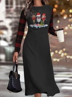 Women's Christmas Work Dress Casual Dress Semi Formal Dress Fashion Winter DressDaily Midi Dress Print Crew Neck Long Sleeve Elk Snowflake Slim Black Wine Blue Fall Winter S M L XL XXL -Tesla Style zpmfro1695363298692