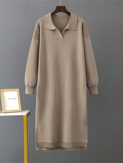 Women's Sweater Dress Jumper Dress Winter Dress Midi Dress Warm Plain Outdoor Holiday Vacation Going Out Lapel Long Sleeve 2023 Loose Fit Black Blue Brown One Size -Tesla Style zpoisp1697767689886