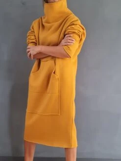 Women's Sweatshirt Dress Casual Dress Midi Dress Fashion Daily Outdoor Vacation Going Out Turtleneck Pocket Solid Color Regular Fit Black Yellow Purple S M L XL XXL -Tesla Style zqnive1697541675409