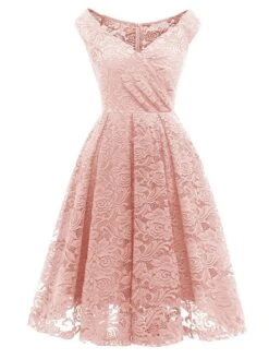Women‘s Semi Formal Party Dress Homecoming Dress Lace Dress A Line Dress Knee Length Dress Pink Wine Khaki Sleeveless Pure Color Lace Winter Fall Off Shoulder Wedding Guest 2023 S M L XL XXL -Tesla Style zqqkgw1660213493277