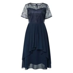 Women‘s Semi Formal Party Dress Lace Dress Midi Dress Wine Blue Green Short Sleeve Embroidery Lace Fall Spring Summer Crew Neck Fashion Wedding Guest Fall Dress 2023 S M L XL XXL 3XL -Tesla Style zqrkss1662445483236