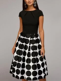 Women's Casual Dress Swing Dress Midi Dress Black Red Blue Short Sleeve Polka Dot Print Summer Spring Crew Neck Classic Party 2023 S M L XL XXL