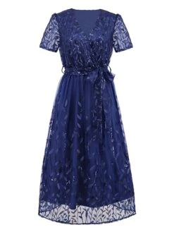 Women's Party Dress Sequin Dress Cocktail Dress Midi Dress White Champagne Red Short Sleeve Pure Color Lace Up Summer Spring V Neck Fashion Wedding Guest Vacation Summer Dress 2023 S M L XL 2XL -Tesla Style zqxllx1679035601047